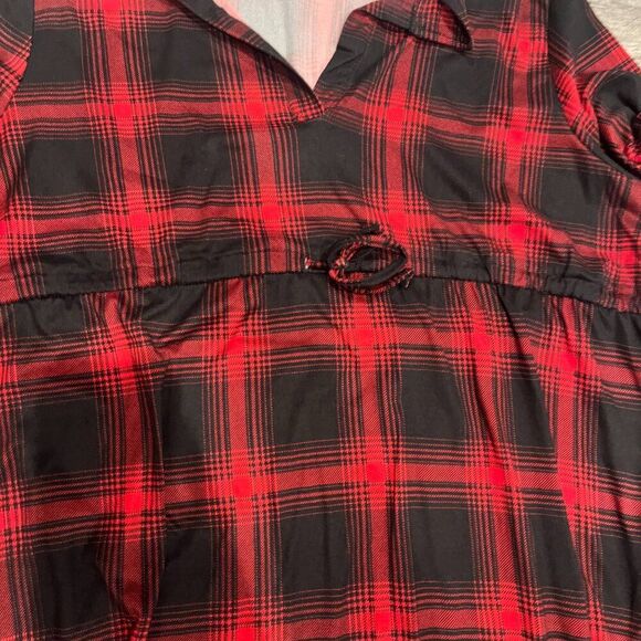NWT Maternity Fashion Womens XL Flannel Dress 3/4 Sleeve Red & Black Plaid VNeck - Picture 2 of 6